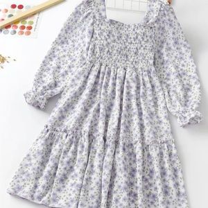 Girls Shirred Bodice Allover Floral Dress